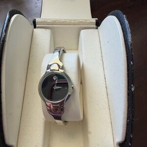 Movado Women's Watch with Silver Band and Black Dial